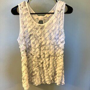 Janeric Womens Tank Top White Ruffles Scoop Neck Keyhole Back Size Medium